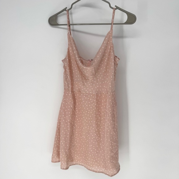 Lulu's Blush Pink whimsy romantic Polka Dot Cowl Slip Mini Dress small - Picture 2 of 9